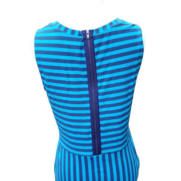 Brooklyn Industries Blue Striped Sleeveless Cotton Stretch Dress Back Zip Size S - Picture 7 of 11